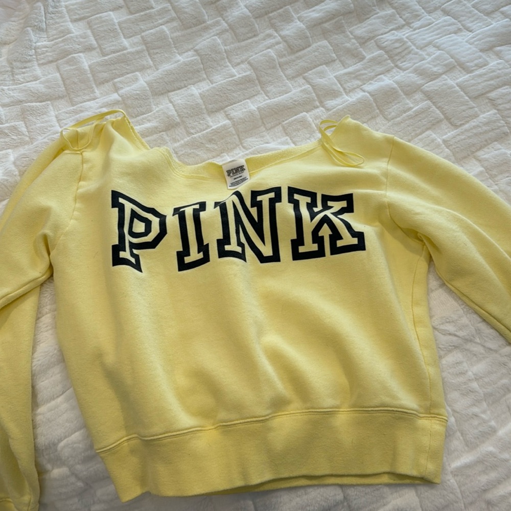 Yellow vs pink wide neck sweatshirt